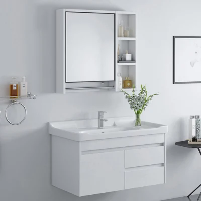 Умывальник Фошань в немецком стиле из цельного дерева, белый лак, туалетный столик для ванной комнаты